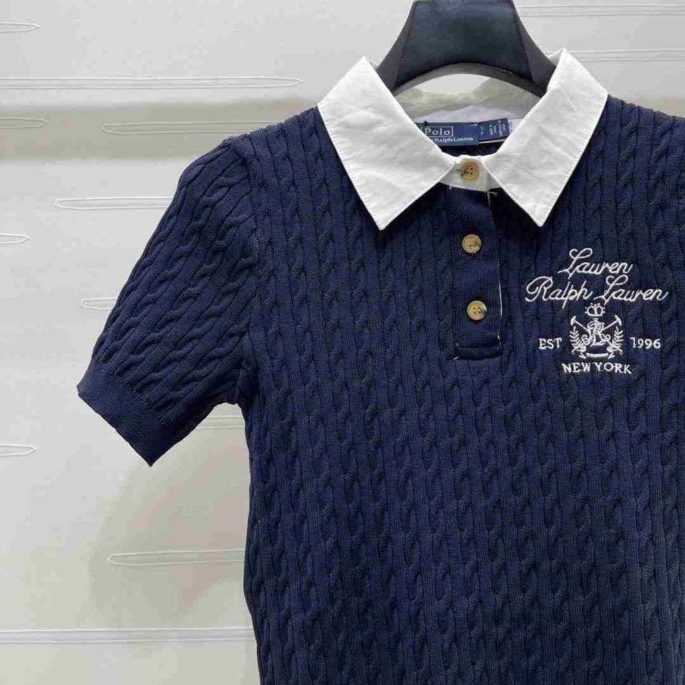 Polo Ralph Lauren Navy Cable Knit Embroidered New York Logo Knit Polo - Picture 4 of 8
